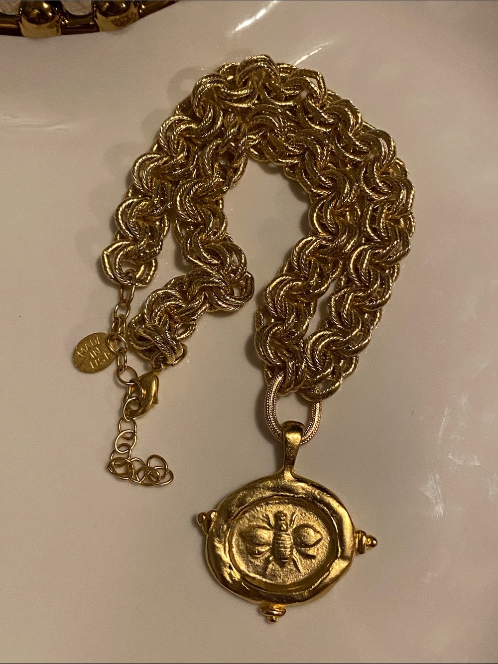 24KGP Susan Shaw Bee Medallion Necklace